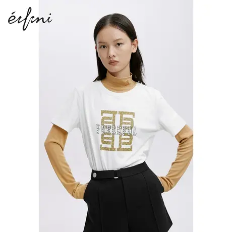 伊芙丽T恤女年春夏新款时尚印花圆领短袖休闲上衣女1B9201091商品大图