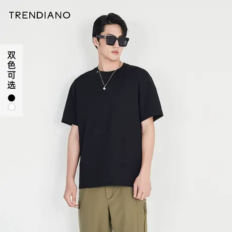 TRENDIANO官方潮牌男装秋季新款男士丝光休闲简约短袖圆领T恤商品大图