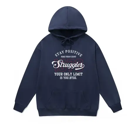 针织棉学生帽衫卫衣重磅落肩cityboy美式vintage藏青长袖连帽外套图片