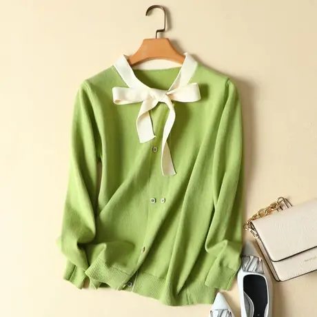 清仓！很仙的毛衣女宽松2024春装新款上衣圆领薄款蝴蝶结针织图片