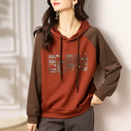 卫衣女春季新款大码女装宽松中老年妈妈洋气撞色休闲百搭连帽上衣商品大图