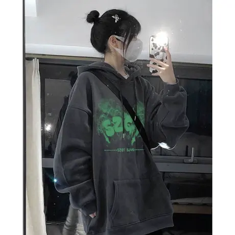 美式复古国潮vibe卫衣女连帽秋冬加绒oversize高级感超好看外套商品大图