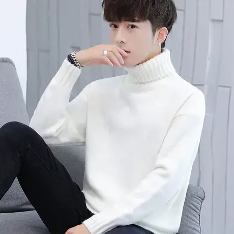 秋冬季高领毛衣男加绒上衣韩版潮流宽松加厚款情侣外套针织打底衫商品大图