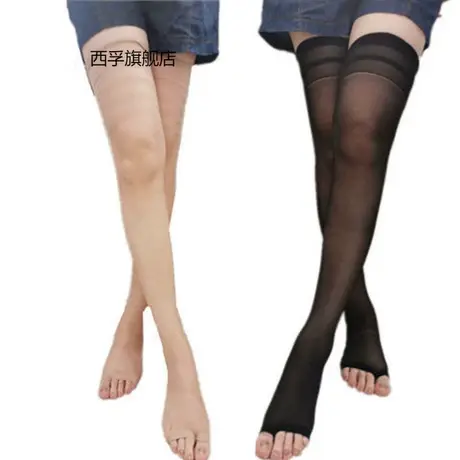 鱼嘴长筒丝袜女长丝袜露趾高筒袜夏季超薄防滑防勾丝过膝袜子大码商品大图