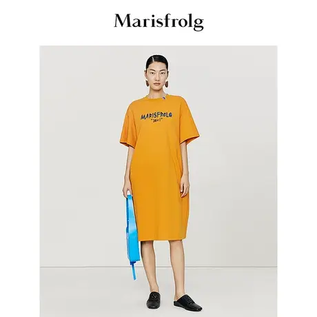 【商场同款】玛丝菲尔2024夏季新款橙色圆领蝙蝠袖T恤连衣裙女图片