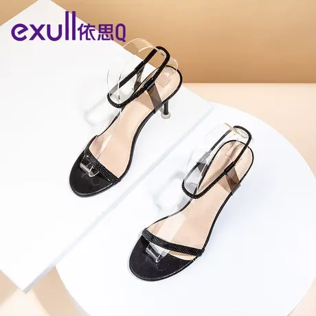 依思q凉鞋女秋季新款仙女风细跟鞋子真皮一字扣带百搭时装高跟鞋商品大图
