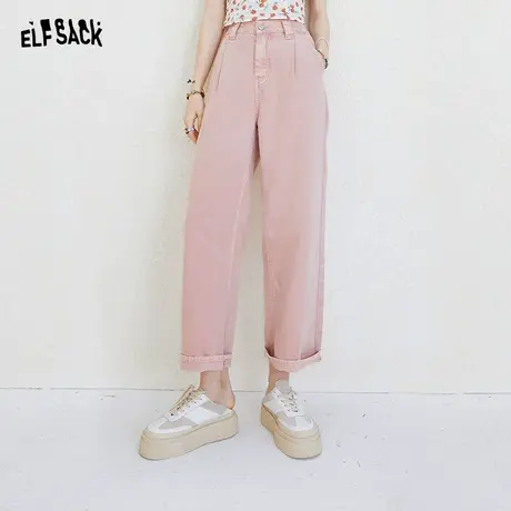 妖精的口袋高腰直筒牛仔裤女2023夏季新款宽松粉色显瘦薄款哈伦裤图片