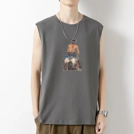 男士背心纯棉无袖t恤潮流夏季外穿运动篮球跨栏健身坎肩宽肩汗衫商品大图