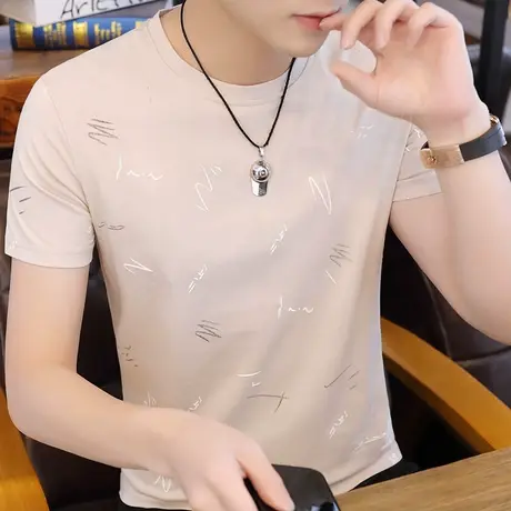 2023年丅恤夏季新款男士短袖t恤纯棉小衫韩版潮流个性上衣服体恤商品大图