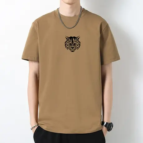 重磅纯棉短袖t恤男潮流夏季液氨长绒棉全棉体恤潮牌虎头印花半袖商品大图
