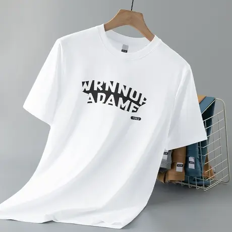 重磅纯棉短袖t恤男装夏季潮牌印花全棉半袖液氨长绒棉白色上衣服商品大图