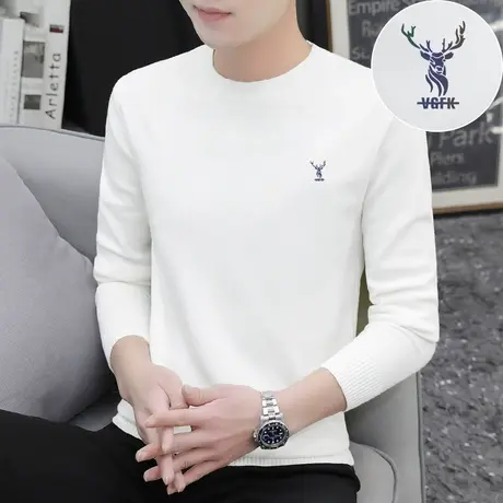 男士毛衣秋冬季圆领内搭打底衫保暖针织衫毛线衣白色潮流鹿头毛衫图片