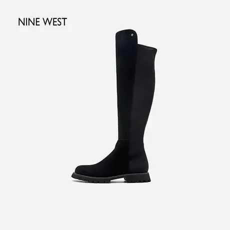 Nine West/玖熙羊反绒经典显瘦长筒靴2023冬新款弹力拼接骑士靴女商品大图