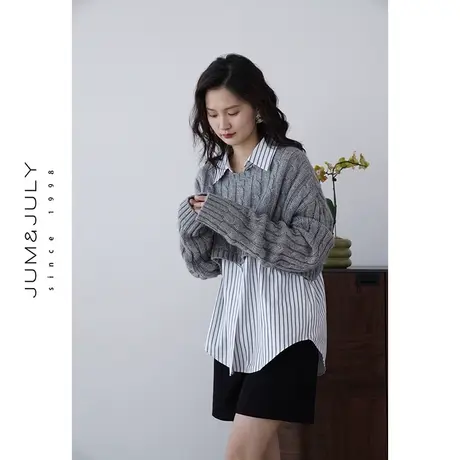 嘉茱莉2023早秋新款羊毛针织上衣女短款宽松套头毛衣小众设计感图片