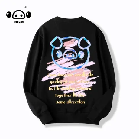 港味涂鸦圆领卫衣女春秋季青春少年印花女装复古休闲中性风外套商品大图