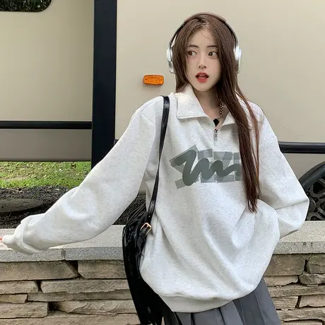 正肩Polo领卫衣女春秋款2023新款爆款高级感超好看上衣半拉链外套商品大图