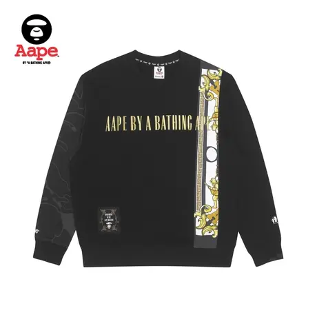 Aape旗舰店男装秋冬字母刺绣迷彩图案拼接圆领宽松版卫衣3881XXJ商品大图