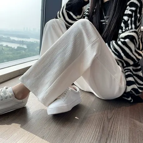 白色灯芯绒阔腿裤女2023年春秋新款高腰宽松显瘦欧绵绒休闲直筒裤图片