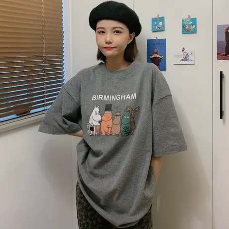 网红短袖t恤女夏装宽松韩版学生原宿bf慵懒风ins超火蹦迪上衣服潮商品大图
