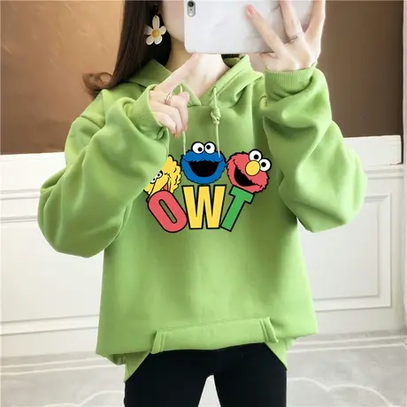 2023新款连帽卫衣女加绒加厚秋冬宽松韩版bf慵懒风白色上衣ins潮图片