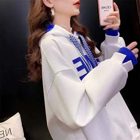 卫衣女春秋季韩版宽松设计感小众薄款小个子假两件上衣带帽外套潮图片