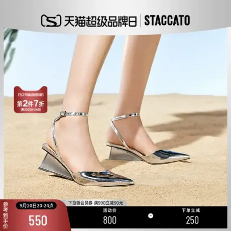 思加图2023年新款仙女风一字带凉鞋银色高跟包头单鞋女EDK23AH3B商品大图