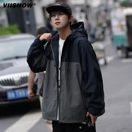 VIISHOW山系冲锋夹克外套男2023新款春秋休闲撞色连帽工装痞帅夹商品大图