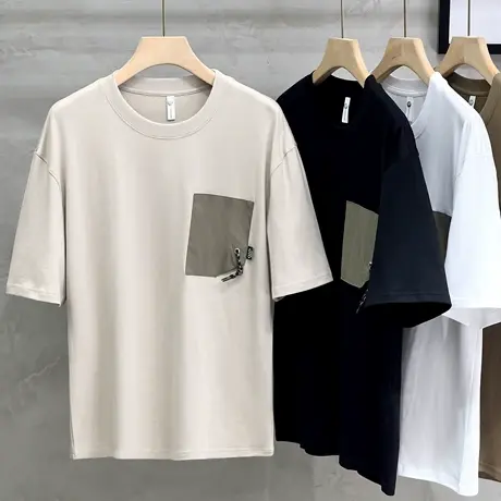 短袖男夏季宽松t恤ins潮牌重磅纯棉日系上衣男款潮流衣服半袖体恤商品大图
