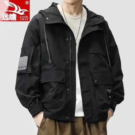 远瞻外套男春秋季2023新款潮牌宽松工装休闲夹克男士连帽百搭上衣商品大图