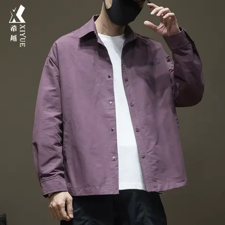 希越美式复古水洗户外夹克男秋季宽松大码字母印花防风衬衫外套潮商品大图