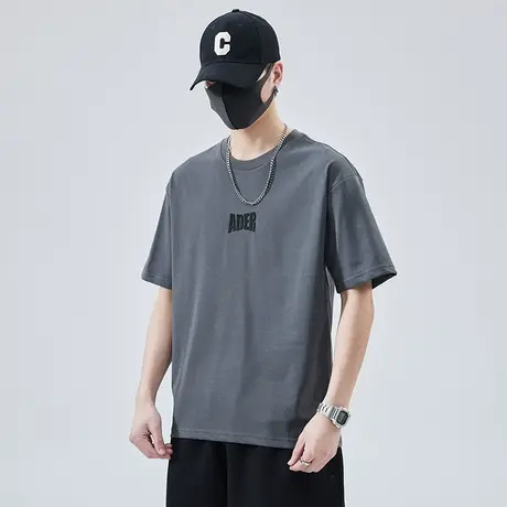 夏季3D印花字母圆领短袖t恤男生2023新款夏装无领体恤男士上衣服商品大图