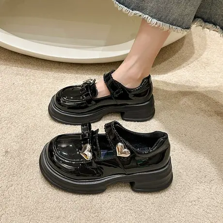 复古小皮鞋女2023年新款百搭小个子夏日松糕厚底粗跟法式玛丽珍鞋图片