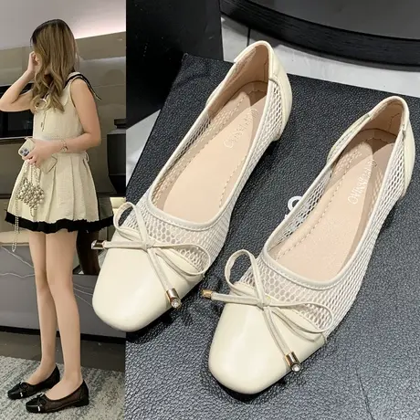 仙女风透气网面平底单鞋女浅口2023新款通勤上班鞋夏季镂空凉单鞋商品大图