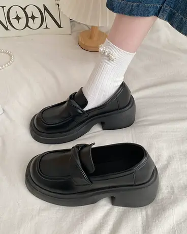小皮鞋女英伦风松糕厚底增高玛丽珍鞋春秋季2023年新款乐福单鞋子商品大图