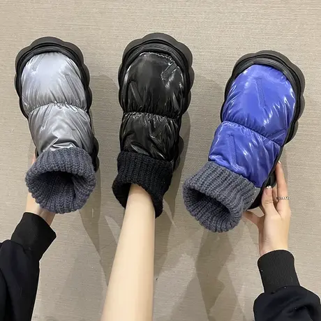 棉拖鞋女秋冬季高包跟加绒防滑防水保暖高帮厚底外穿羽绒棉鞋女士商品大图