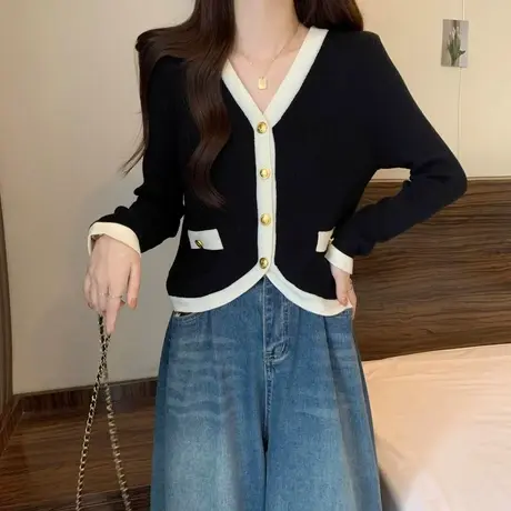 春秋大码胖妹妹时尚复古长袖针织开衫显瘦洋气小香风上衣女200斤商品大图