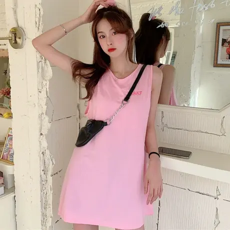 蹦迪吊带坎肩运动背心裙无袖t恤女夏外穿蓝球服宽松bf风上衣ins潮图片