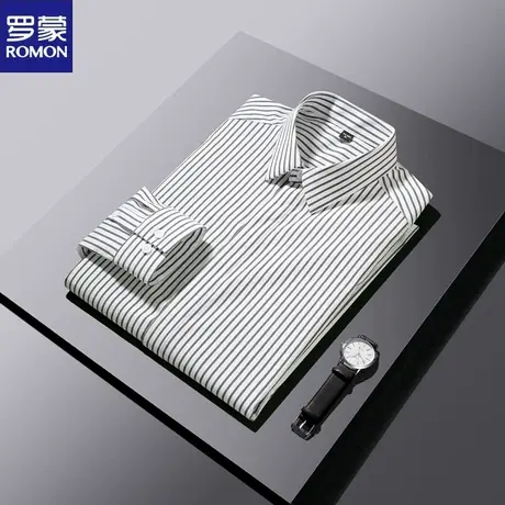 罗蒙男士长袖时尚条纹春秋季休闲衬衫男装轻商务衬衣青年潮流寸衫商品大图