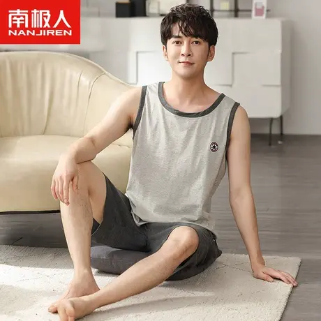 南极人男士睡衣套装夏季薄款短袖背心短裤有口袋大码家居服两件套图片