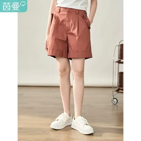 【商场同款】茵曼纯棉裤子2023秋季女装新款松紧腰百搭A字短裤商品大图
