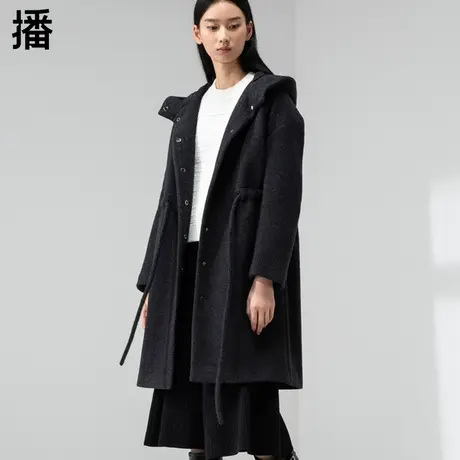 【主推款】播旗舰店女装呢子外套冬季新款连帽毛呢大衣BDM1AD660图片