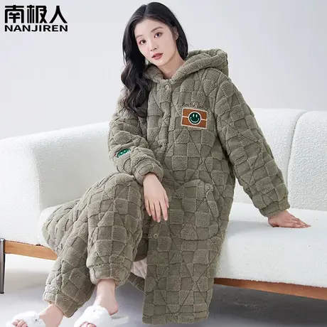 睡衣冬季女款加绒加厚珊瑚绒三层夹棉秋冬款法兰绒低调睡袍女冬天商品大图