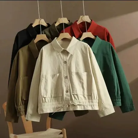 2023秋季新款短外套女士休闲时尚洋气百搭翻领减龄宽松衬衫夹克潮商品大图