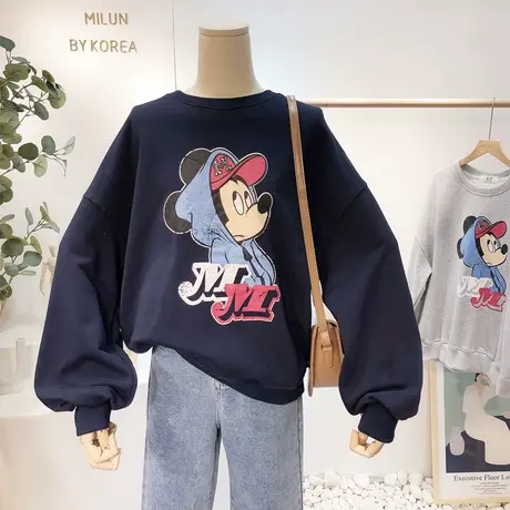 2021春装新版韩国东大门慵懒风休闲宽松毛圈棉卫衣显瘦打底衫商品大图