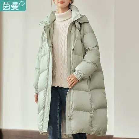 茵曼官方旗舰店连帽工装长款羽绒服女2023冬季新款收腰面包服外套商品大图