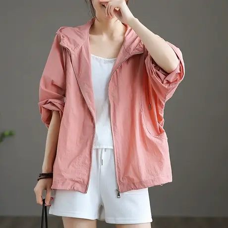 dza 文艺复古防晒衣女士短款外套宽松薄款新款夏季休闲罩衫防晒衫商品大图