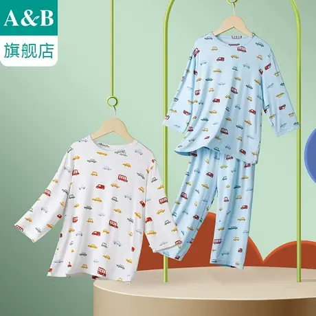 ab内衣男童睡衣套装夏季薄款印花七分袖套装宝宝居家空调服Q305图片