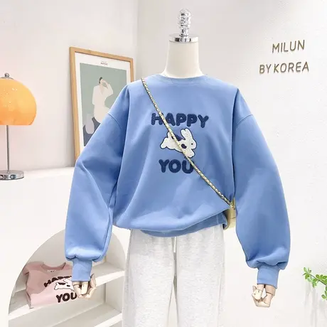 ins设计感刺绣兔子上衣2023春季新款小个子外套宽松长袖卫衣显瘦商品大图