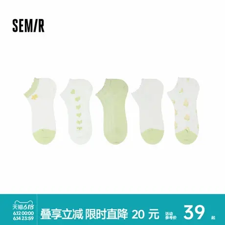 森马袜子女时尚清新提花学生袜夏季透气船袜舒适低帮短袜5双装商品大图