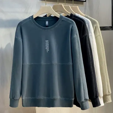 线条宽松长袖t恤男士2023新款打底衫秋冬季卫衣男装加绒加厚上衣商品大图